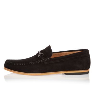 Black suede snaffle loafers